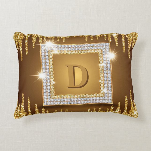 ✨ Gold Monogram Initial Custom Name Design ✨ Decorative Cushion (Front)