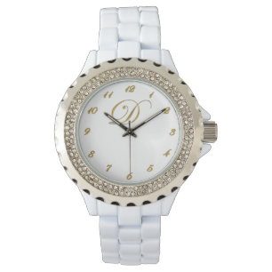 Gold Monogram Initial D Watch with Gold Numbers