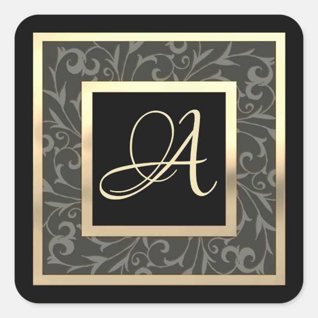 Gold Monogram Initial Framed Any Colour Square Sticker (Front)