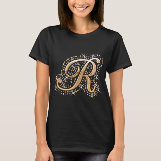Gold Monogram Initial Letter R T-Shirt (Front)