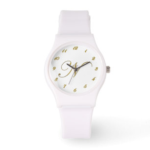 Gold Monogram Initial N Watch with Gold Numbers