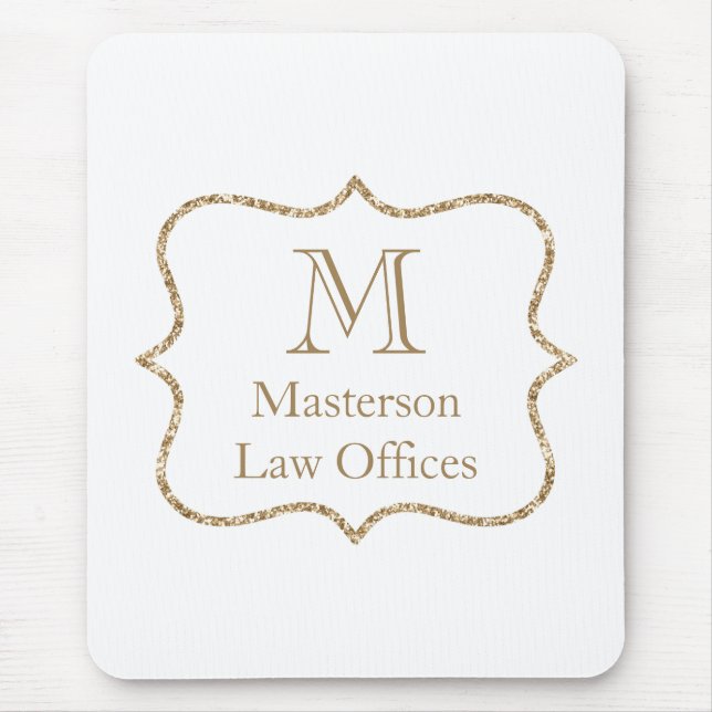 Gold Monogram Initial Name White Gold Trendy  Mouse Pad (Front)