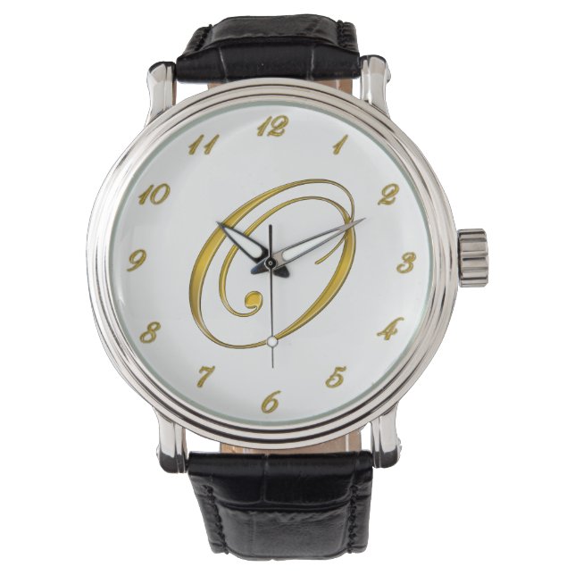 Gold Monogram Initial O Watch with Gold Numbers (Front)