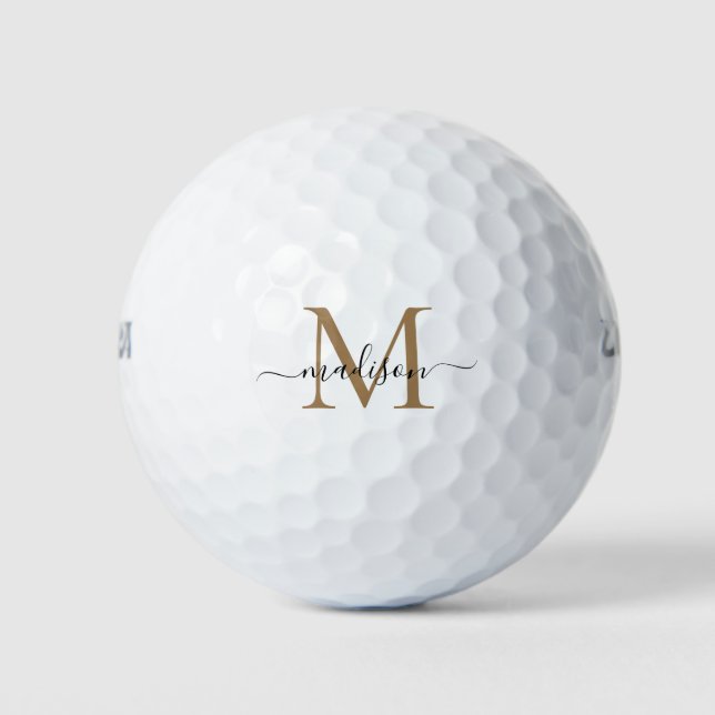 Gold Monogram Initial Script Name Personalised Golf Balls (Front)