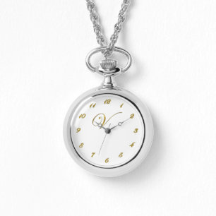 Gold Monogram Initial V Watch with Gold Numbers