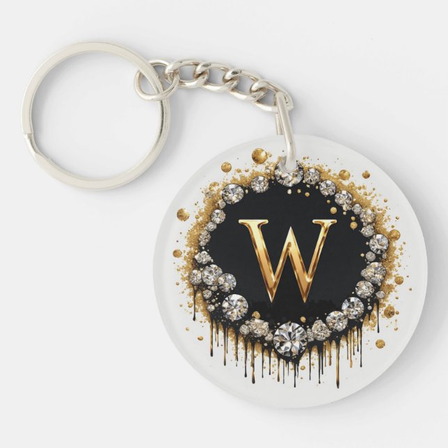 Gold Monogram Initial W Gift For Her Key Ring (Front)