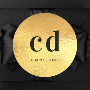 Gold monogram initials minimalist modern classic round sticker