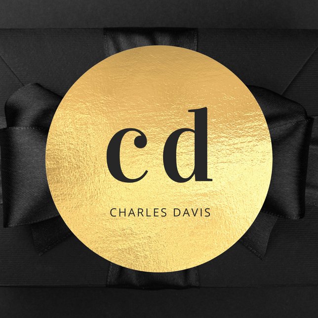 Gold monogram initials minimalist modern classic round sticker (Creator Uploaded)