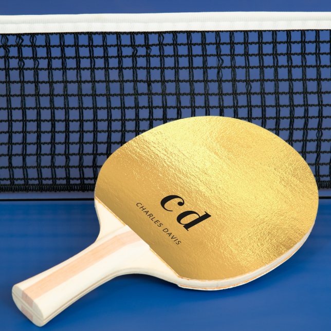Gold monogram initials name ping pong paddle (Insitu)