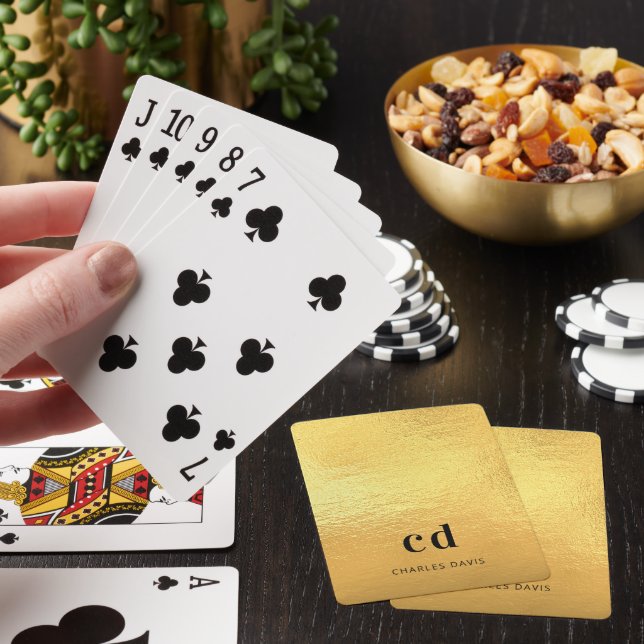 Gold monogram initials name playing cards (In Situ)