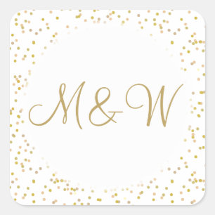Gold Monogram Initials Script Gold Dust Square Sticker