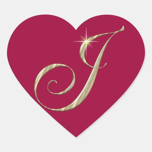 Gold Monogram J Initial Heart Sticker (Front)
