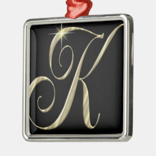 Gold monogram K initials Metal Ornament