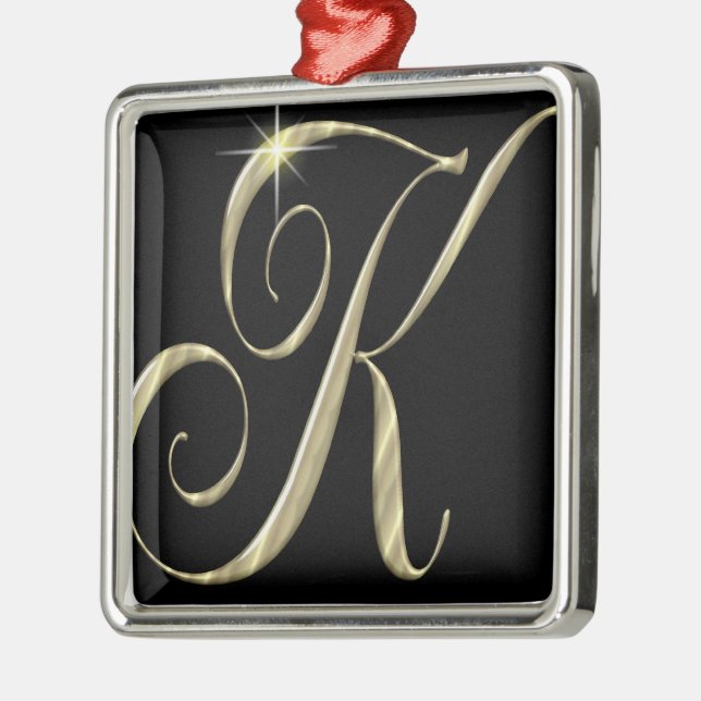Gold monogram K initials Metal Ornament (Left)