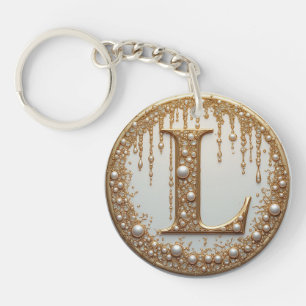 Gold Monogram L Ornate Letter Gift Key Ring