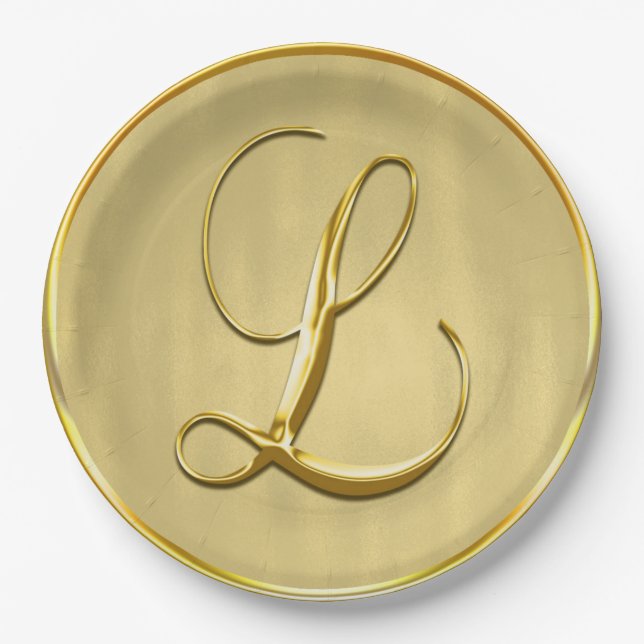 Gold Monogram L Wedding Custom Monograms Weddings Paper Plate (Front)