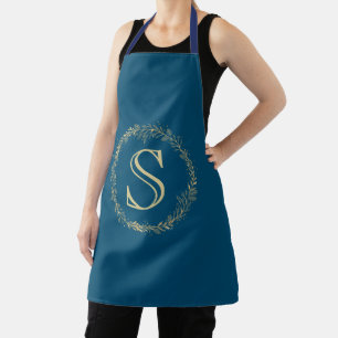 Gold Monogram Leaf Wreath Apron