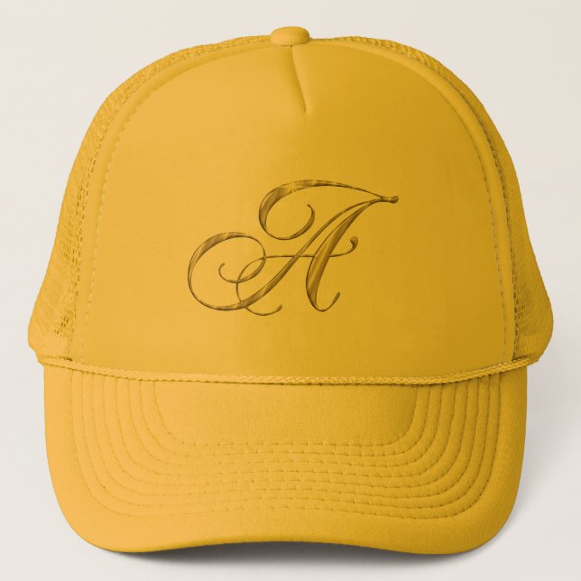 Gold Monogram Letter A Trucker Hat (Front)