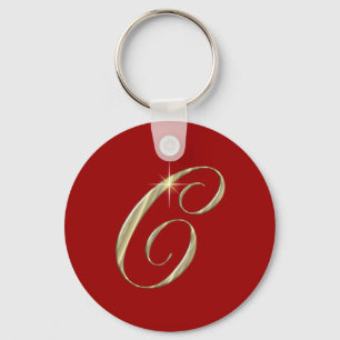 Gold Monogram Letter C Initials Key Ring