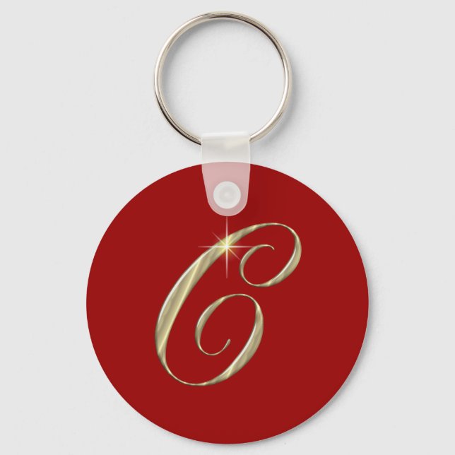 Gold Monogram Letter C Initials Key Ring (Front)