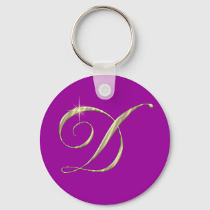 Gold Monogram Letter D Initials Key Ring