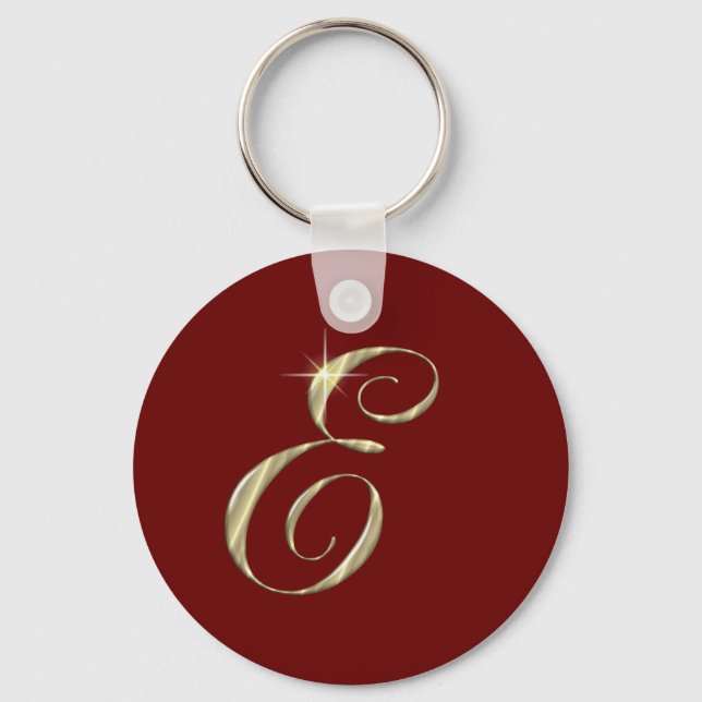 Gold Monogram Letter E Initial Key Ring (Front)