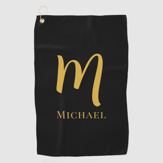 Gold Monogram Letter Initial Elegant Template Golf Towel (Front)