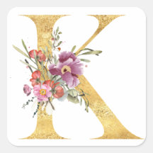 Gold MONOGRAM letter K with flowers