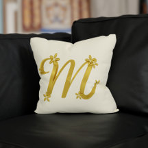 Gold Monogram Letter M with Floral Details Cream