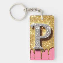 Gold Monogram Letter P Pink Diamond Initial Gift