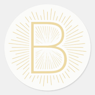 Gold Monogram Letter Shining Gold Rays Classic Round Sticker