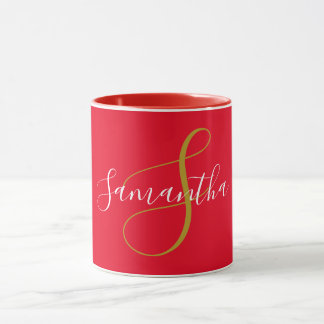 Gold Monogram Letter & White Name Mug