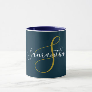 Gold Monogram Letter & White Name Mug