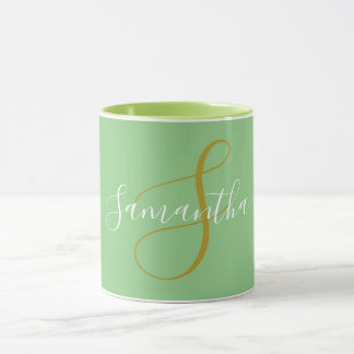 Gold Monogram Letter & White Name Mug