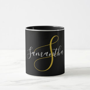 Gold Monogram Letter & White Name Mug