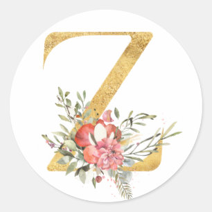 Gold MONOGRAM letter Z with flower Classic Round Sticker