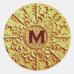 Gold Monogram M Baroque Vintage Wedding E702 Classic Round Sticker