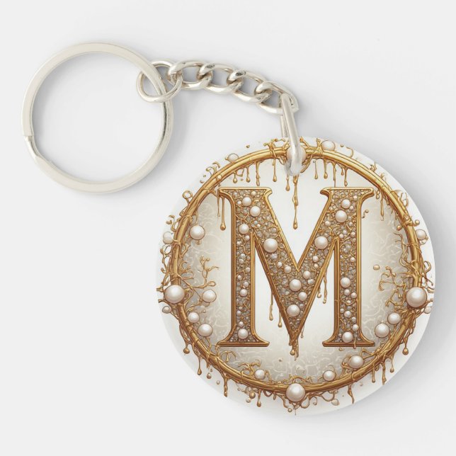 Gold Monogram M Initial Gift For Her Key Ring (Front)