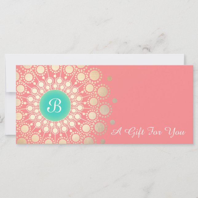 Gold Monogram Mandala Pink Coral Gift Certificate (Front)