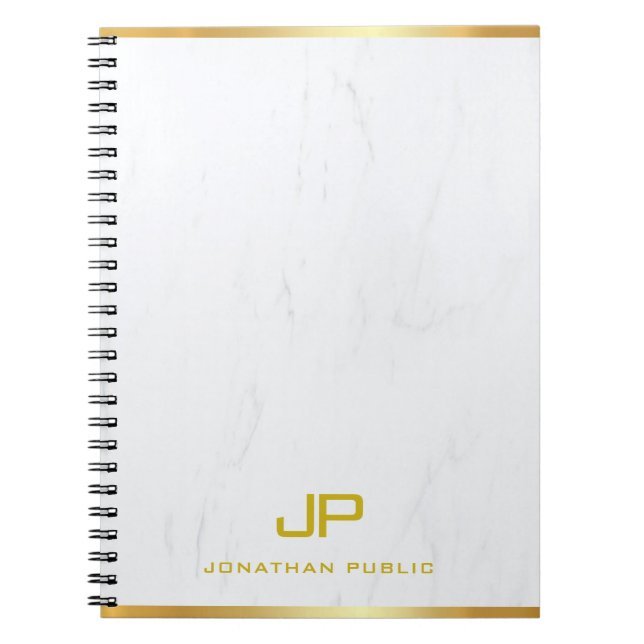 Gold Monogram Marble Modern Template Professional Notebook (Front)