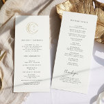 Gold Monogram Moon Celestial Wedding Program<br><div class="desc">The "Gold Monogram Moon Celestial Wedding Program" is a visual guide to your celestial celebration. Set against a clean white canvas, the golden crescent moon, stars, and moon phases, along with the stylishly simple customisable initials of the couple, become celestial beacons. Moon phases subtly woven into the design symbolise the...</div>