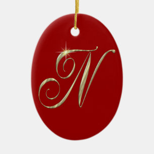 Gold monogram N initials merchandise Ceramic Ornament
