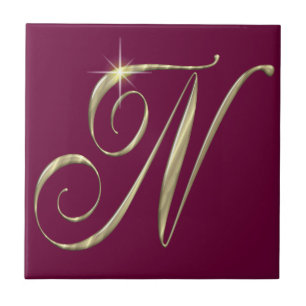Gold monogram N initials merchandise Tile