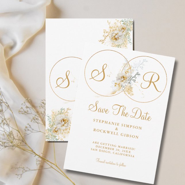 Gold Monogram Name Initial Wedding   Save The Date (Creator Uploaded)