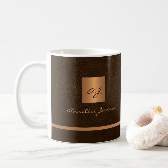 Gold monogram name personalised elegant coffee mug (With Donut)