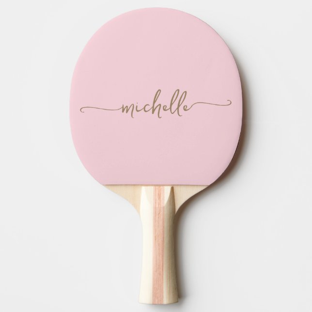 Gold Monogram Name Signature Script Blush Pink  Ping Pong Paddle (Front)