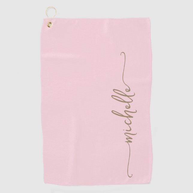 Gold Monogram Name Stylish Script Blush Pink Golf Towel (Front)