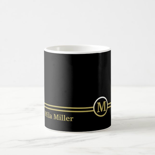 Gold Monogram on black background  Coffee Mug (Center)