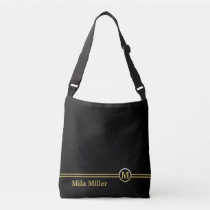 Gold Monogram on black background Crossbody Bag