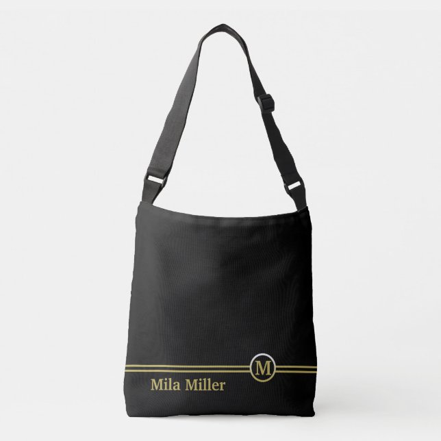 Gold Monogram on black background  Crossbody Bag (Front)